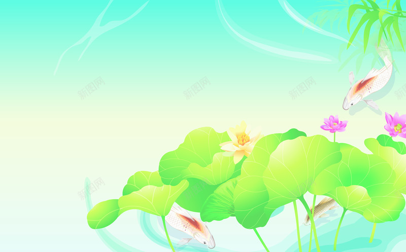 创意手绘质感绿色的荷叶池塘小金鱼png免抠素材_新图网 https://ixintu.com 创意 池塘 绿色 荷叶 质感 金鱼