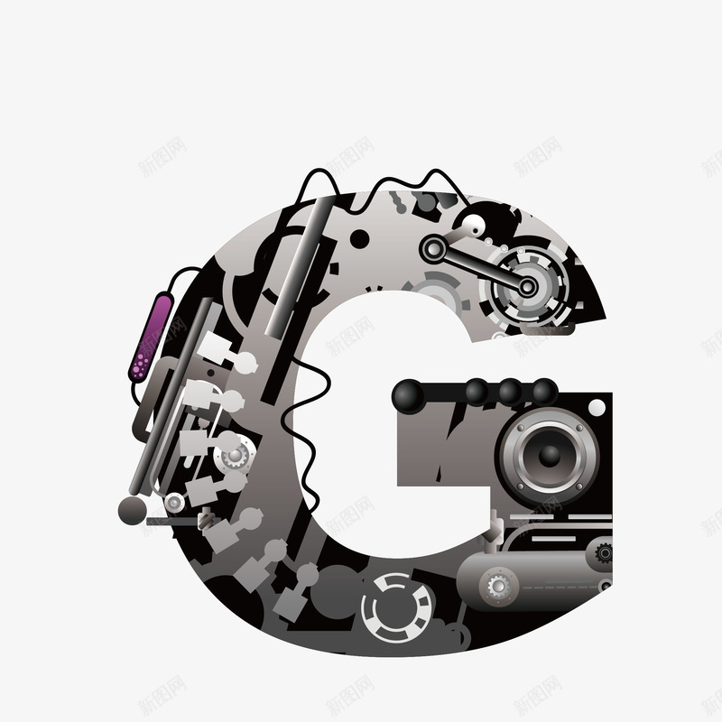 机械创意字母Gpng免抠素材_新图网 https://ixintu.com 26个字母 字体设计 广告字母 现代科技 立体字母 艺术字 艺术字母设计 英文字母 黑色