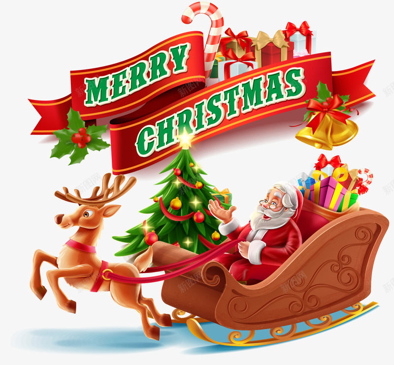 圣诞节棕色麋鹿拉车png免抠素材_新图网 https://ixintu.com 圣诞树 圣诞老人 圣诞节 棕色雪橇 棕色麋鹿 麋鹿拉车