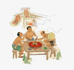 古代人物火锅夏天手绘吃火锅高清图片