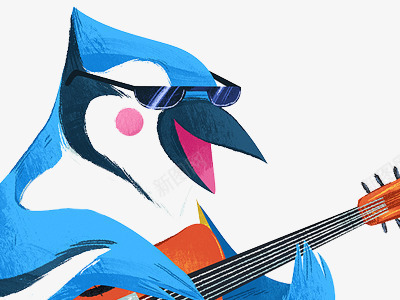 弹吉他的鸟png免抠素材_新图网 https://ixintu.com 吉他 眼镜 蓝色 鸟