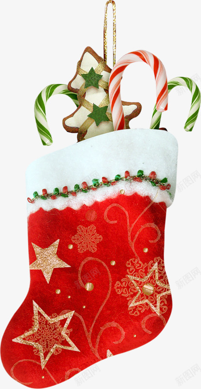 实物红色圣诞袜子礼物糖果饼干png免抠素材_新图网 https://ixintu.com 产品实物 圣诞礼物 拐棍糖果 红色袜子 饼干