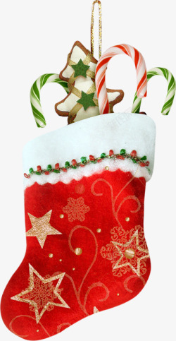 拐棍糖果实物红色圣诞袜子礼物糖果饼干高清图片