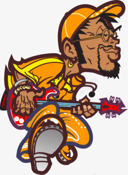 卡通人物弹吉他图案素材
