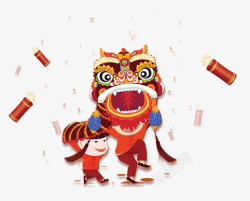 新年剪纸人物春节舞狮卡通人物psd图高清图片