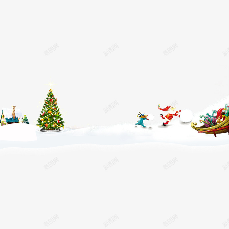 圣诞老人滚雪球png免抠素材_新图网 https://ixintu.com 下雪 圣诞树 圣诞老人 雪地