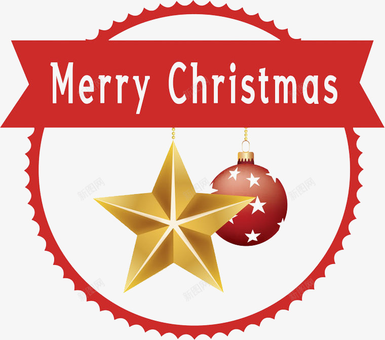 手绘圣诞挂饰图png免抠素材_新图网 https://ixintu.com 五角星 卡通 圣诞标签 圣诞节 小球 红色的