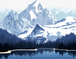 手绘的山顶手绘雪山风景高清图片