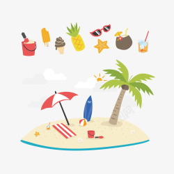 夏日海岛沙滩手绘矢量图素材