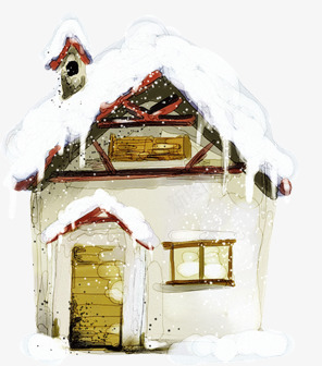 带雪的小房子psd免抠素材_新图网 https://ixintu.com 冰雪 小屋 手绘 白色 黄色