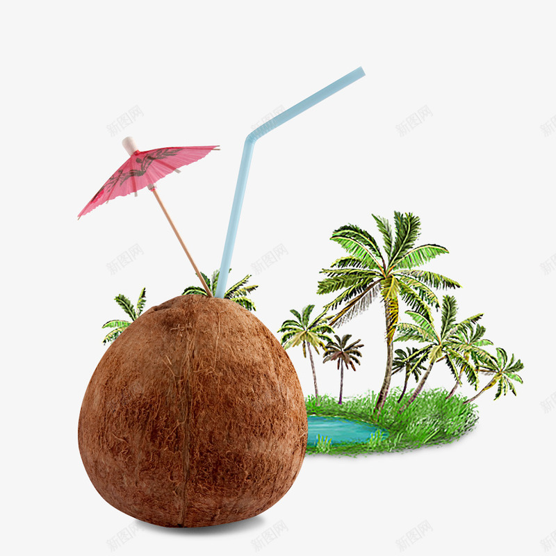 椰子汁和椰子树png免抠素材_新图网 https://ixintu.com 果汁 椰子树 椰子汁 矢量装饰 装饰