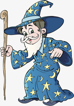 魔力法杖卡通插图装扮成魔法师的小男孩高清图片