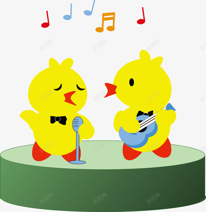 黄色小鸭子唱歌png免抠素材_新图网 https://ixintu.com 动物插画 卡通动物 可爱 唱歌 小鸭子唱歌 音符 黄色小鸭子