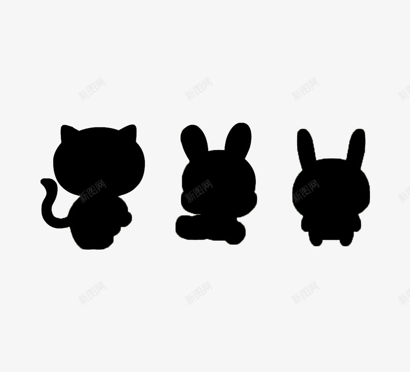 猫咪和兔子黑色剪影图标png_新图网 https://ixintu.com 兔子 剪影 猫咪 素材