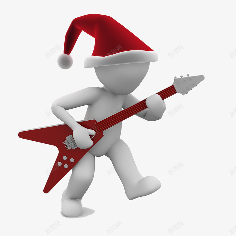 弹吉他的人物png免抠素材_新图网 https://ixintu.com 3D小人 圣诞节元素 弹吉他 红色圣诞帽
