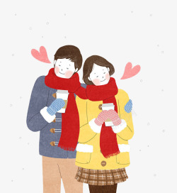 围着围巾的人一对在雪中的小情侣高清图片
