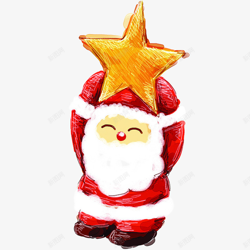 圣诞老人举星星插画png免抠素材_新图网 https://ixintu.com 圣诞 插画 星星 节日