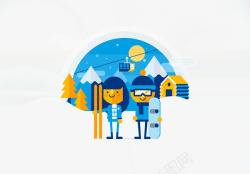 扁平化滑雪的人素材
