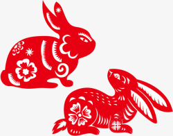 中国国传统手工艺红色剪纸兔子高清图片