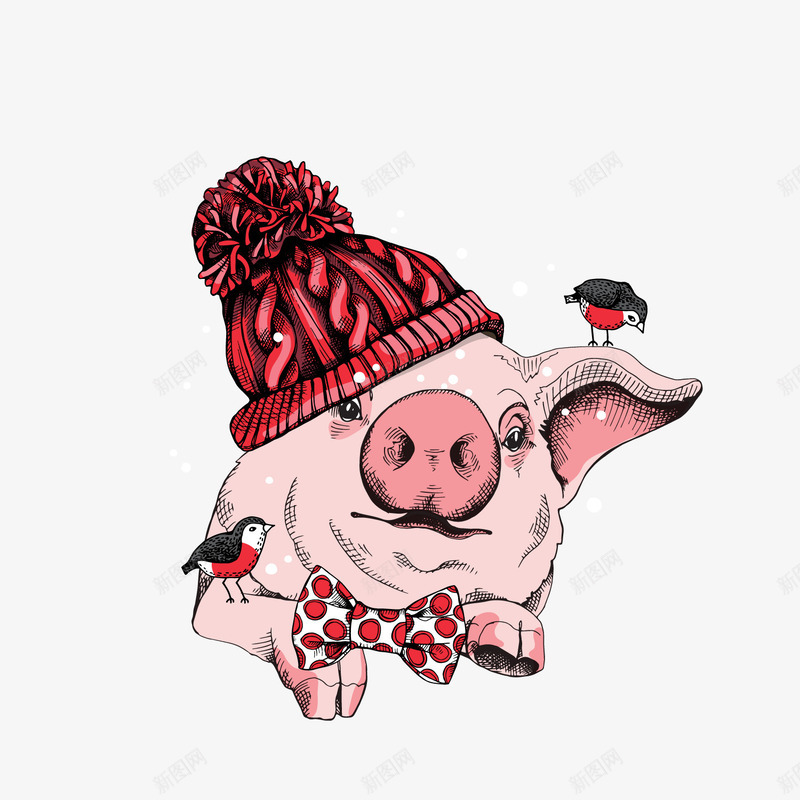 卡通粉色小猪png免抠素材_新图网 https://ixintu.com 卡通动物 卡通小猪 粉色小猪 红色帽子 背景装饰