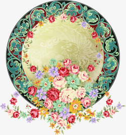印花牡丹牡丹绚丽印花瓷盘端午高清图片