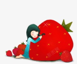 小女孩拥抱草莓素材
