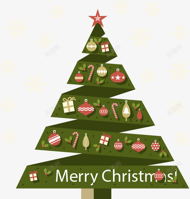 绿色折纸上升圣诞树png免抠素材_新图网 https://ixintu.com 折纸圣诞树 矢量素材 绿色 螺旋圣诞树 雪花背景图