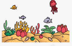 海底沙滩彩色小鱼矢量图素材