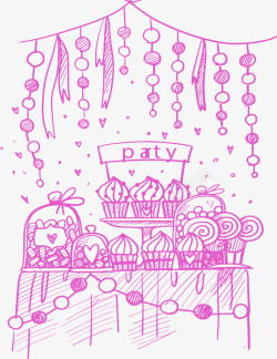 粉色手绘派对蛋糕素材
