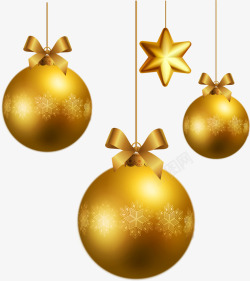圣诞节挂树上的圣诞节金色吊球高清图片