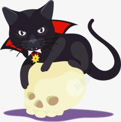 万圣节骷髅黑色猫咪矢量图素材