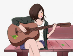 卡通吉他手弹吉他的女孩高清图片