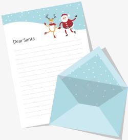 圣诞老人信纸蓝色的圣诞节信封套装高清图片
