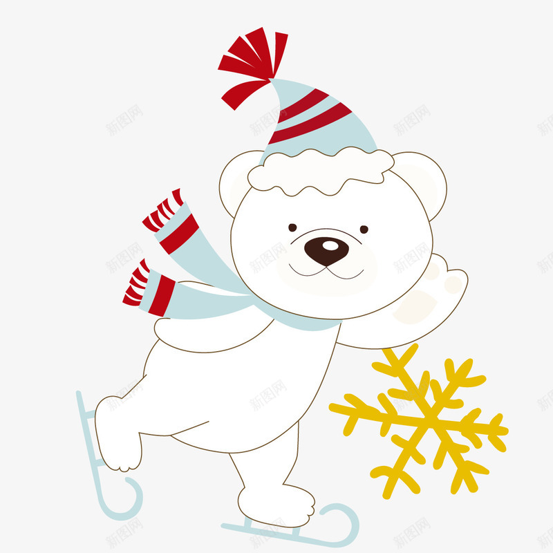 滑冰的北极熊png免抠素材_新图网 https://ixintu.com 北极熊 围巾 圣诞帽 滑冰的北极熊 雪花