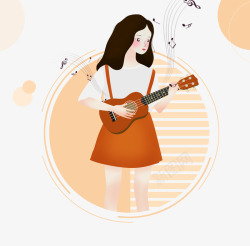 卡通站立的女孩弹吉他素材