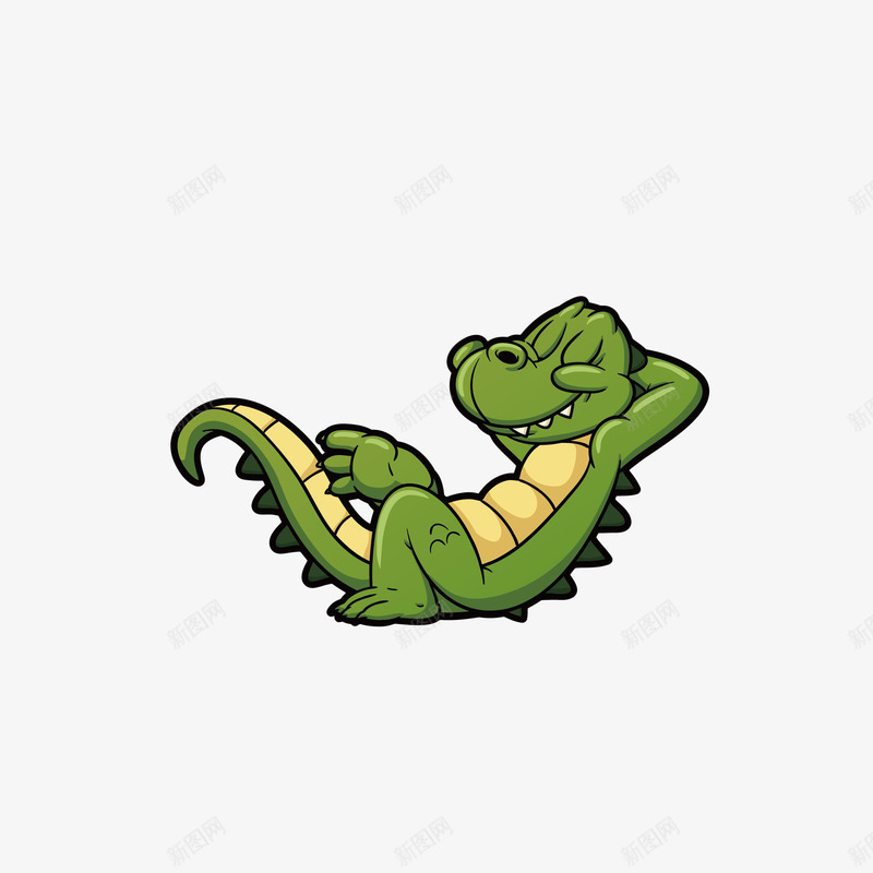 卡通惬意躺着的小鳄鱼png免抠素材_新图网 https://ixintu.com 卡通小鳄鱼 惬意享受表情 翘二郎腿 躺着的鳄鱼