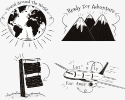 手绘环球旅行4款手绘旅行语元素矢量图高清图片
