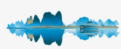 扁平化山水彩墨中国风山水画高清图片
