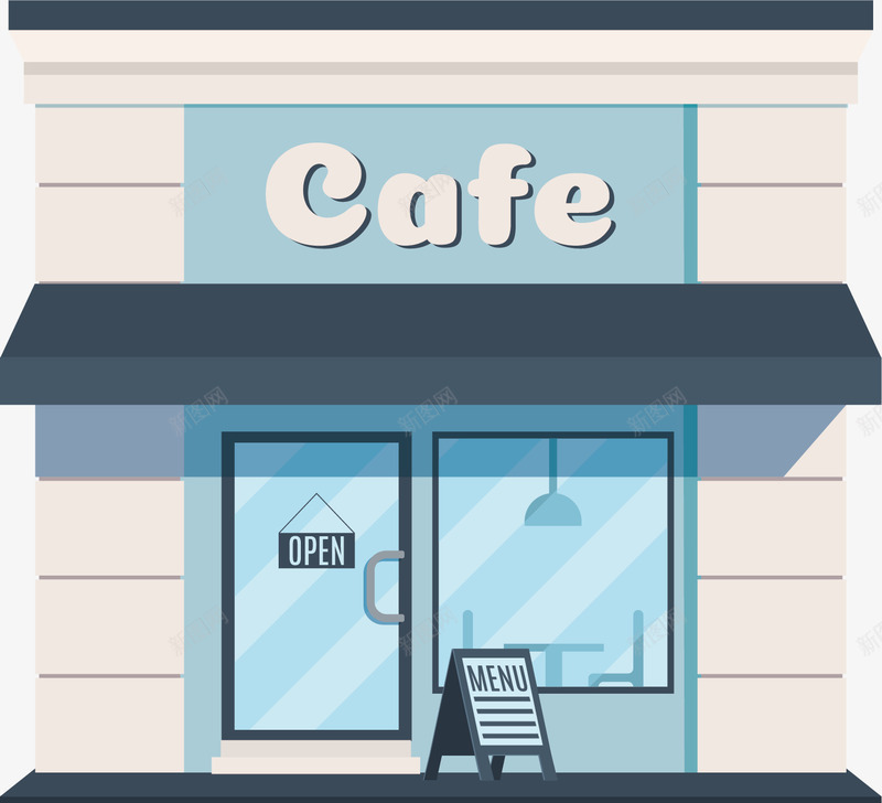 蓝色咖啡厅矢量图ai免抠素材_新图网 https://ixintu.com 咖啡厅 大方 店铺 简单 蓝色 设计 矢量图