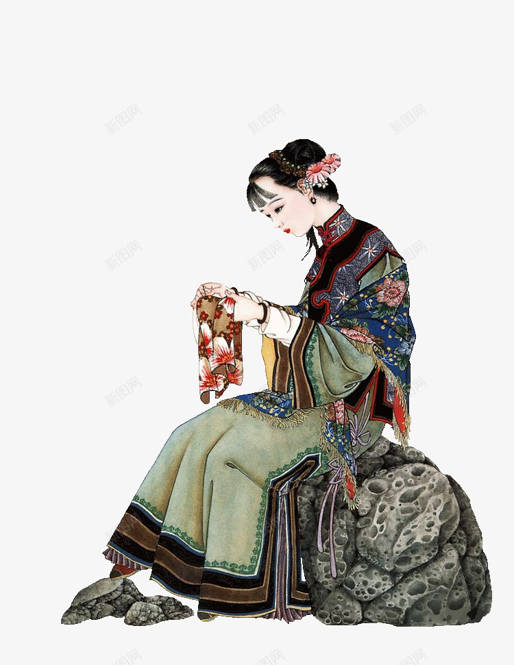 古代刺绣女png免抠素材_新图网 https://ixintu.com 中国风 传统 古代 女性