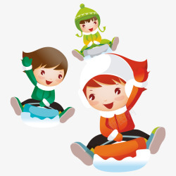 开心滑雪的三小小孩素材