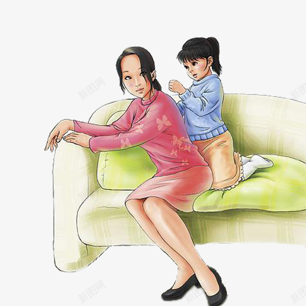 捶背的小孩png免抠素材_新图网 https://ixintu.com 卡通 可爱的 孝敬 孝敬爸妈 小孩 母亲 沙发 漂亮的