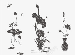 花瓶花纹素材黑色荷花高清图片
