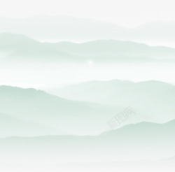 山水水彩画写意绿色云雾高清图片