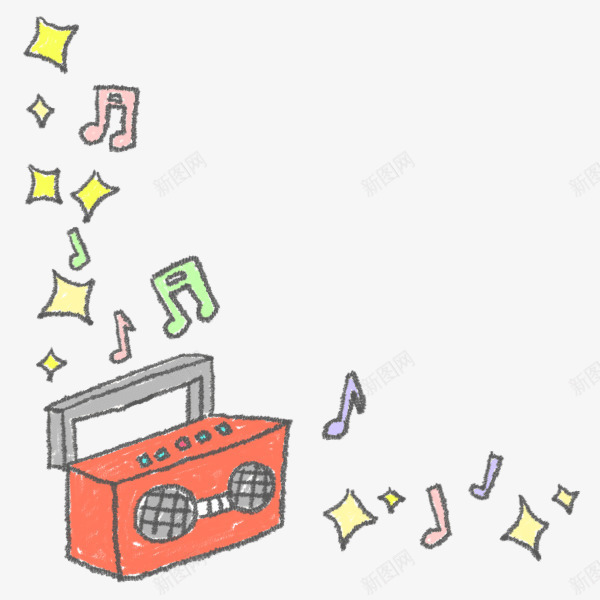 小孩子手绘图画png免抠素材_新图网 https://ixintu.com 图画 小孩子 手绘 收音机 音乐 音符