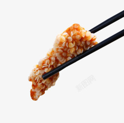 筷子夹着肉脯夹着一块雪花鸡柳高清图片