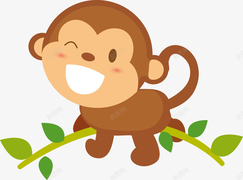 趴在藤蔓上的猴子png免抠素材_新图网 https://ixintu.com 动物 卡通猴子 可爱猴子 可爱猴子表情 叶子 微笑 手绘猴子 猴子 猴子表情 矢量动物 矢量猴子 表情