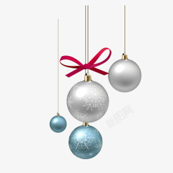 银色蝴蝶结圣诞节精美圣诞吊球高清图片