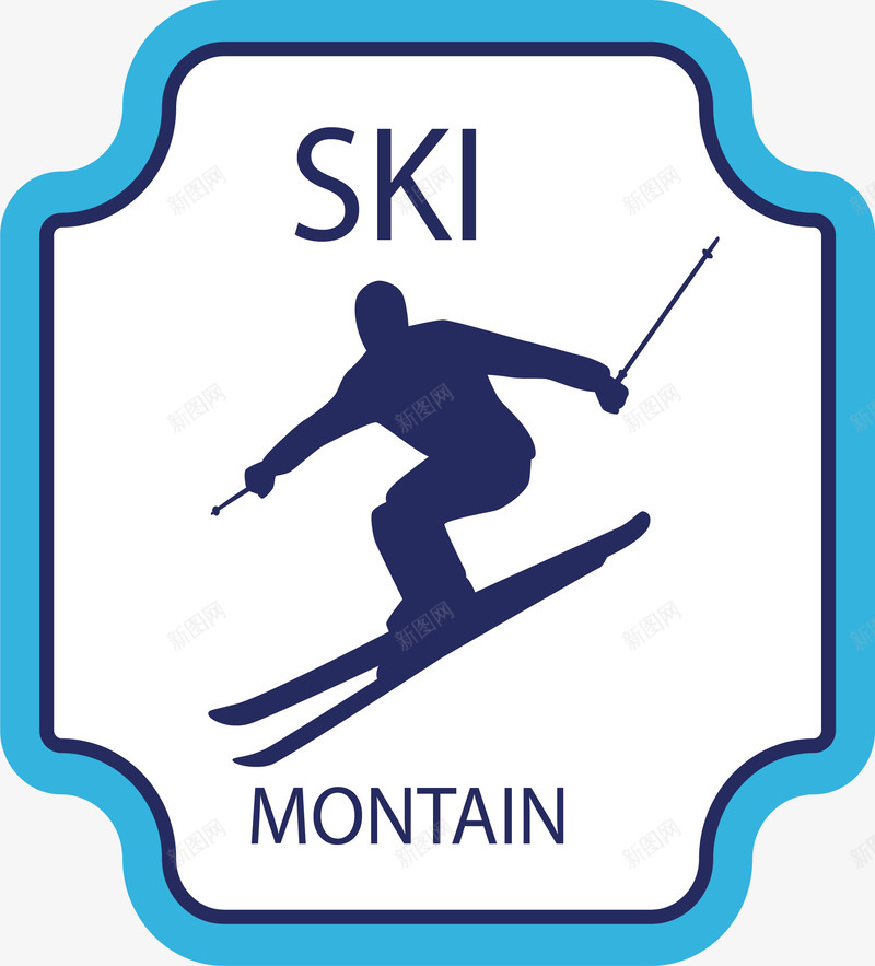 蓝色边框滑雪的人标签png免抠素材_新图网 https://ixintu.com 冬季运动 滑雪 滑雪标签 滑雪的人 矢量png 运动标签