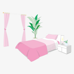 粉色床窗帘家居矢量图素材